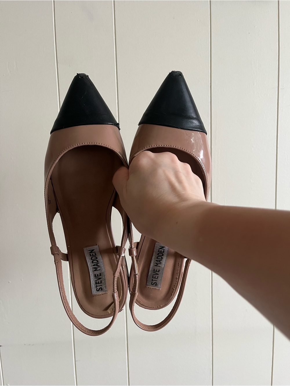 Steve Madden Nude and Black Pointed Slingback Heels